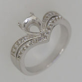 14K White Gold Semi Mount Ring Setting Pear PE 8x6 Chevron Double Shank Syzjewelry